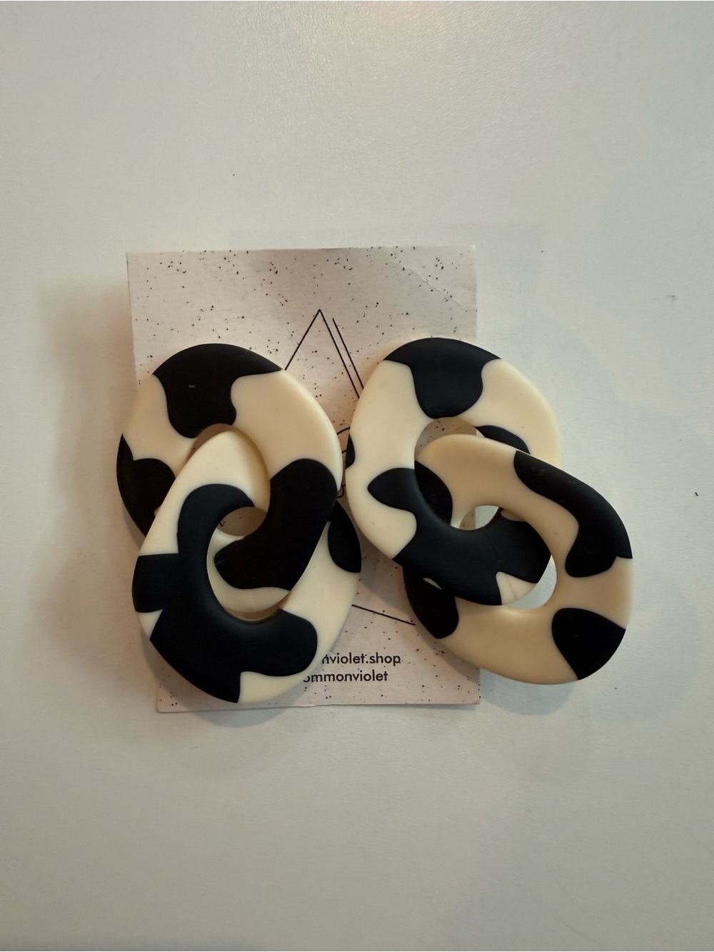 Common Violet Handmade Cow Print Earrings NWT